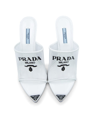 Logo PVC 75mm Pointy Slides | (est retail $1,050) Sandals Prada   