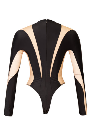 Illusion Long Sleeve Bodysuit in Black | (est. retail $700) Bodysuits Mugler   