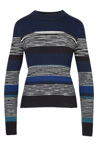 Striped and Marled Rib Knit Sweater