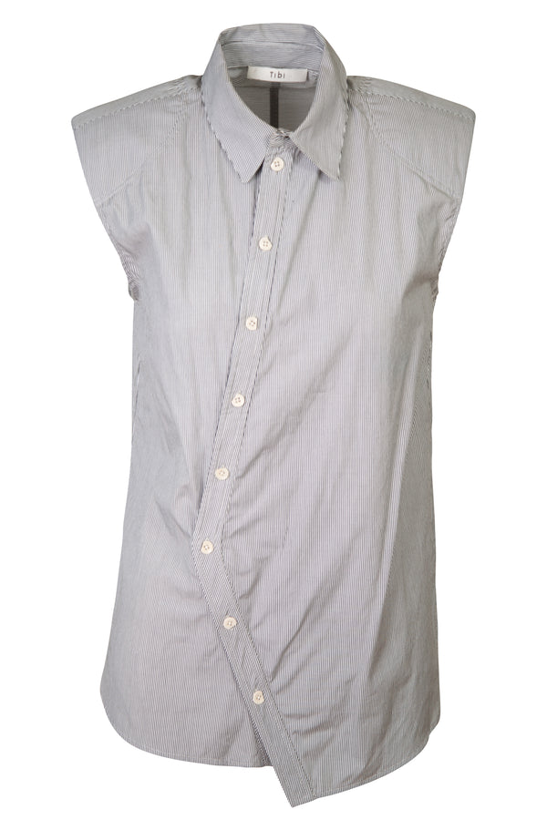 Micro Stripe Sleeveless Shoulder Pad Shirt | (est. retail $104)