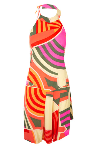 Patchwork Print Silk Halter Dress Dresses Emilio Pucci   