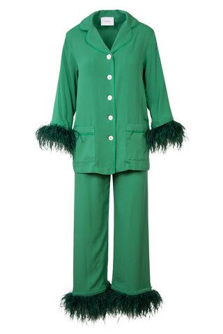Party Pajama Top with Feathers in Green