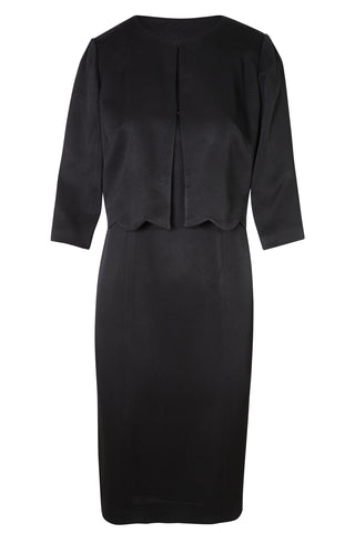 Black Scalloped Peplum Knee-Length Dress