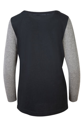 Crewneck Colorblock Top in Black/Grey Shirts & Tops Dries Van Noten   