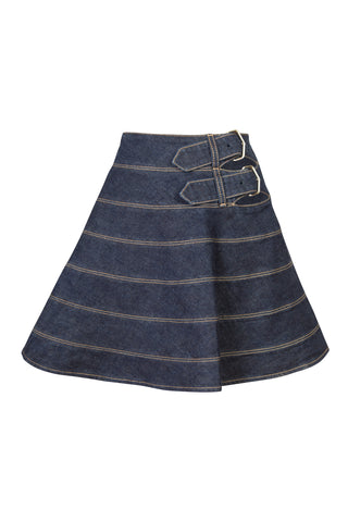 Buckle Paneled Denim Mini Skater Skirt | SS '23 (est. retail $1,430) new with tags