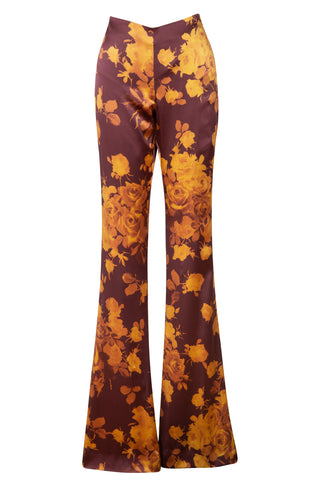 Silk Satin Rose Print Low Waist Trousers | new with tags (est. retail $950)