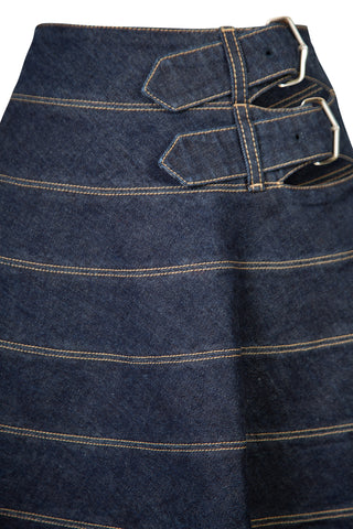 Buckle Paneled Denim Mini Skater Skirt | SS '23 (est. retail $1,430) new with tags