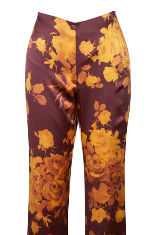 Silk Satin Rose Print Low Waist Trousers | new with tags (est. retail $950) Pants Alessandra Rich   