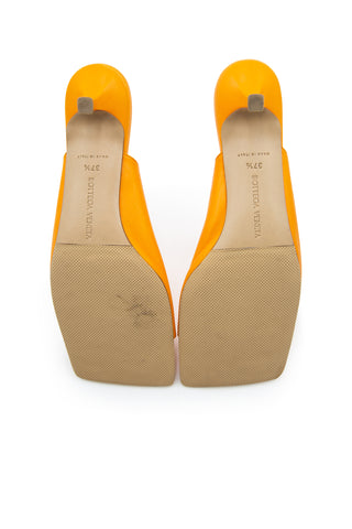 Stretch Leather Mules in Orange | (est. retail $950) Sandals Bottega Veneta   