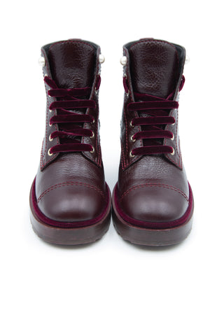 Velvet Trimmed Combat Boot with Pearl Boots Chanel   