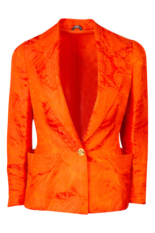 Couture Silk Orange Paisley Print Blazer | SS '91 Runway Jackets Versace   