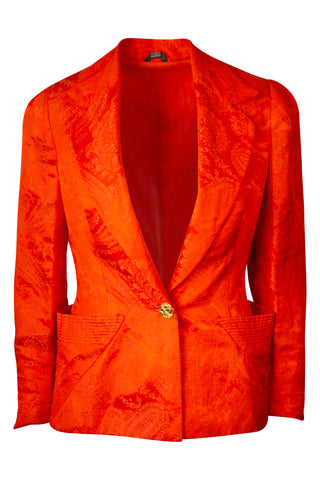 Couture Silk Orange Paisley Print Blazer | SS '91 Runway Jackets Versace   
