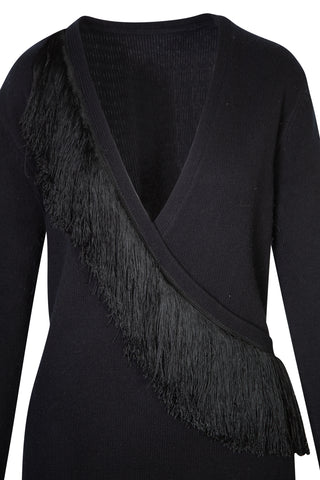 V-Neck Fringe Detail Midi Dress in Black Jackets Altuzarra   