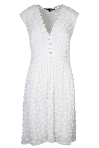 White Frayed Polka Dot Dress