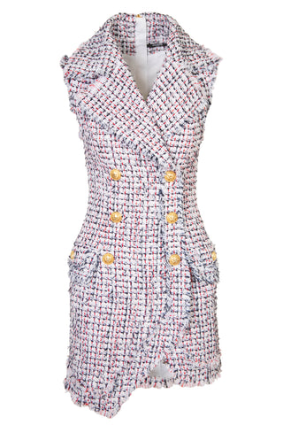 Double-Breasted Asymmetric Tweed Mini Dress | (est. retail $2,695) Dresses Balmain   