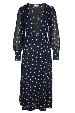 Wrap-Effect Polka-Dot Crepe Midi Dress in Sky Captain | new with tags (est. retail $437)