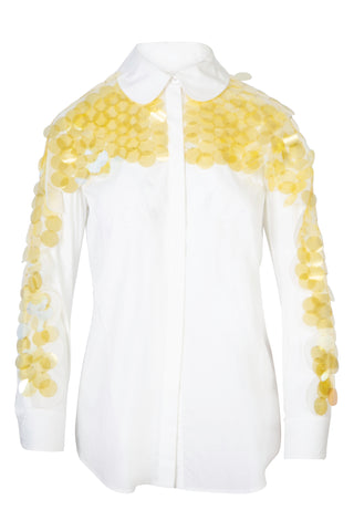 Sequin Embellished Scallop White Blouse | (est. retail $1,150)