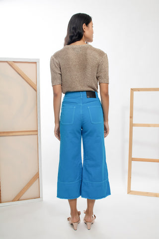 Wide-Leg Cropped Jeans in Blue Pants MSGM   