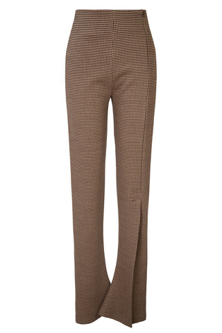 Checked Woven Flared Pants In Brown
