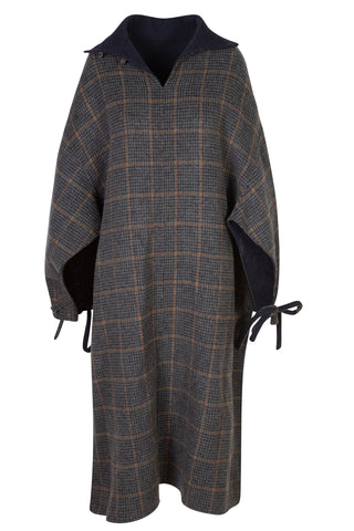 Double-face Wool Windowpane Plaid Poncho Coat | FW '19
