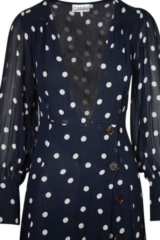 Wrap-Effect Polka-Dot Crepe Midi Dress in Sky Captain | new with tags (est. retail $437) Dresses Ganni   