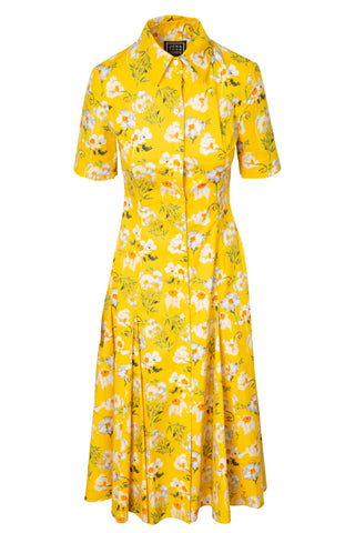 Short Sleeve Shirt Dress in Yellow Matilija Poppy Cotton Clothing Jonathan Cohen   