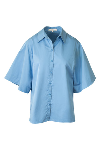 Short Sleeve Button Down Top in Chalky Blue (est. retail $450)