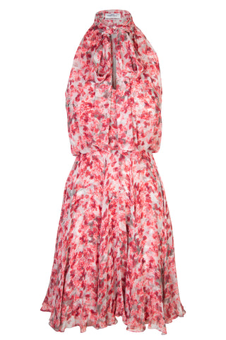 Signed by Designer Silk Chiffon Floral Halter Dress with Pussybow Dresses Prabal Gurung   