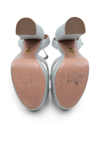 Sundance 140mm Platform Silver Glitter Sandals | (est. retail $895) Heels Aquazzura   
