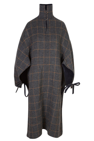 Double-face Wool Windowpane Plaid Poncho Coat | FW '19 Jackets Deveaux New York   