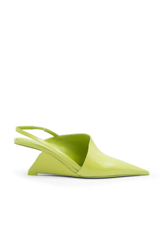 Leather Slingback Wedge Pumps in Lime | (est. retail $1,250)
