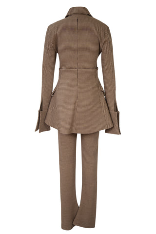 Checked Woven Flared Pants In Brown