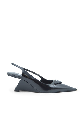 Leather Slingback Wedge Pumps in Black | (est. retail $1,250)