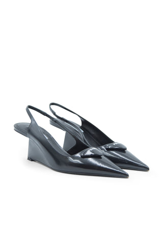 Leather Slingback Wedge Pumps in Black | (est. retail $1,250)