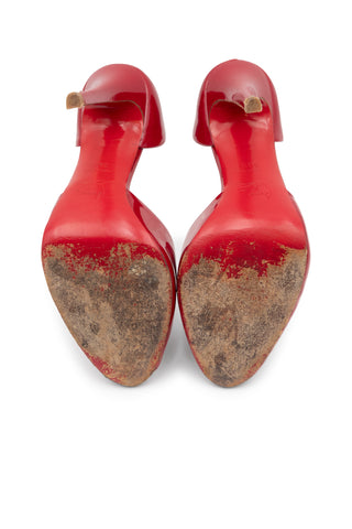 Leather Peep Toe Heels in Red
