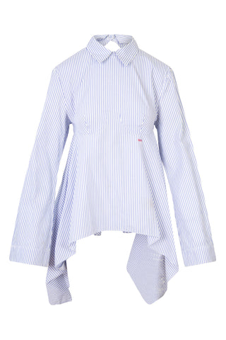 Open-back Striped Cotton Poplin Peplum Shirt