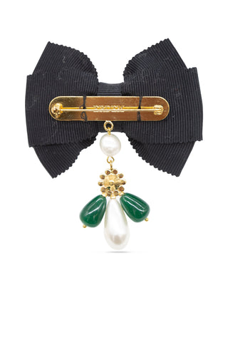 Crystal, Pearl and Bow Brooch in Black | (est. retail $385) Brooches & Lapel Pins Erdem   