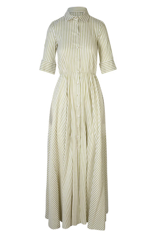Striped Cotton/Linen Maxi Dress in Light Green