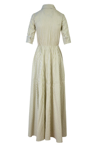 Striped Cotton/Linen Maxi Dress in Light Green Dresses Luisa Beccaria   