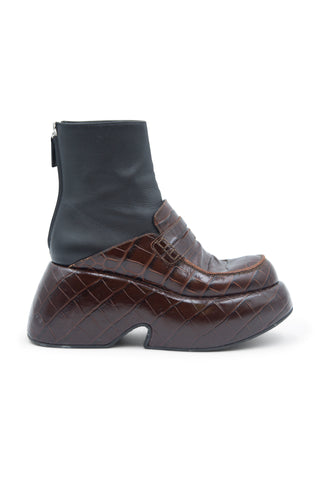 Brown & Black Wedge Loafer Boots | (est. retail $1,100)