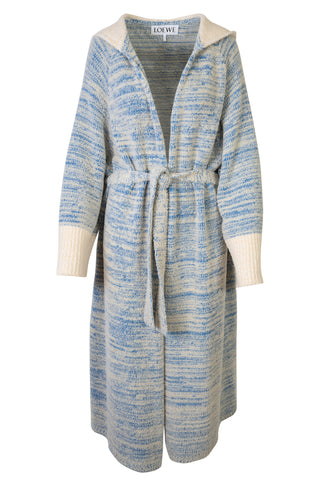 Longline Boucle-Knit Cotton-Blend Hooded Cardigan in Blue | (est. retail $1,800) Cardigan Loewe   
