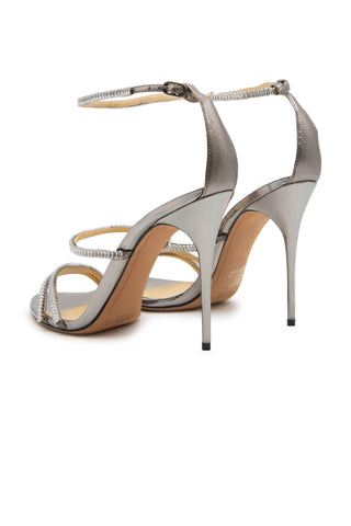 Lacy Zircon Metallic Leather Crystal-Embellished Sandals | (est. retail $695)