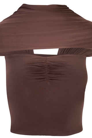 Gathered Draped Top with Shoulder Cover in Brown | new with tags (est. retail $196)