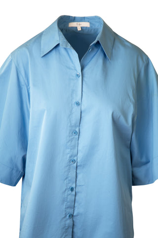 Short Sleeve Button Down Top in Chalky Blue (est. retail $450)