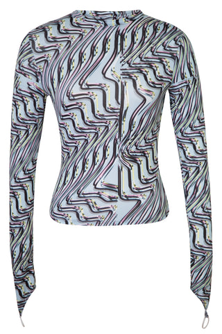 Body Shop Finger-Loop Printed Top in Chromatic Blue | (est. retail $406) Shirts & Tops Maisie Wilen   