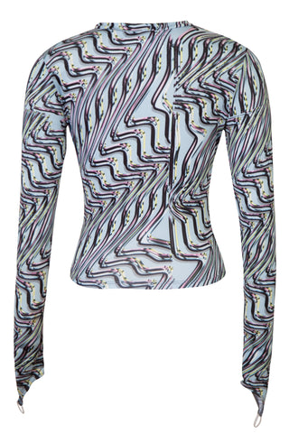 Body Shop Finger-Loop Printed Top in Chromatic Blue | (est. retail $406) Shirts & Tops Maisie Wilen   
