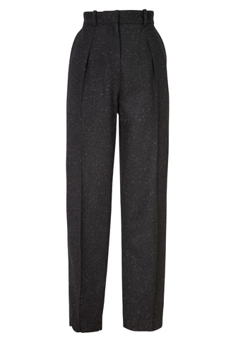Black Felted Wool Speckled Inverted Pleat Pant