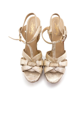 Tribute Leather Platform Sandals in Gold