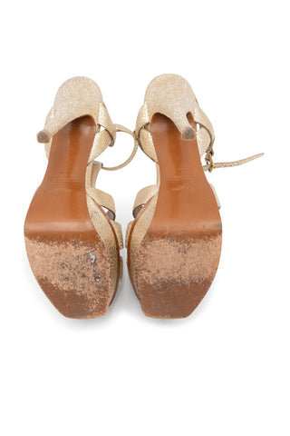 Tribute Leather Platform Sandals in Gold Sandals Saint Laurent   