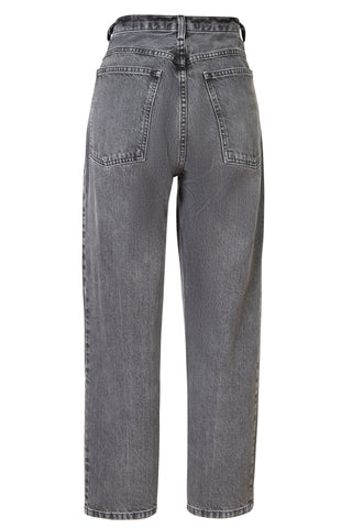 Grey Washed High-Rise Straight Leg Jeans